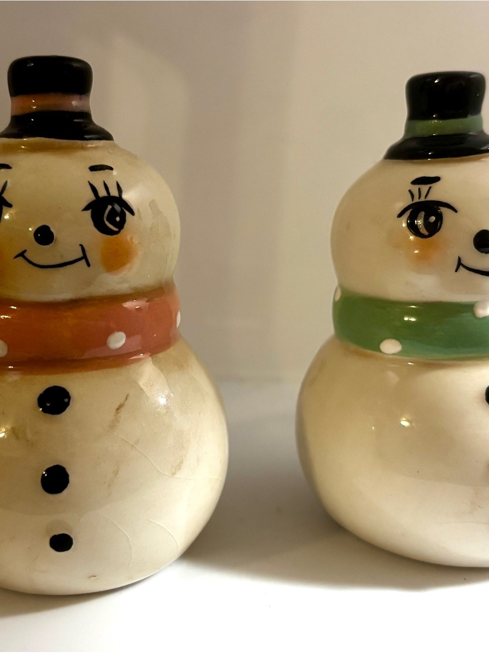 Joanna Parker Snowman Salt Pepper Shaker Set Pastel w/Scarves Christmas